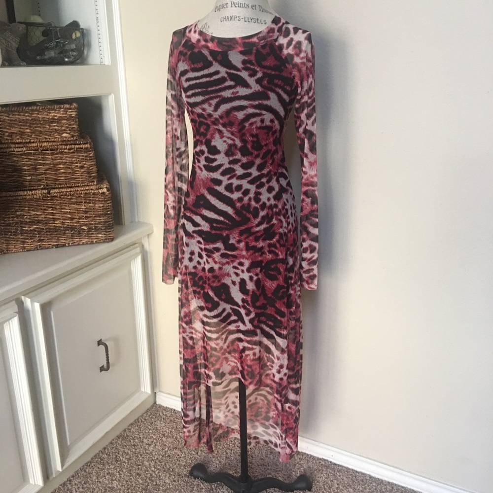 Hi-Low Sheer Print Dress